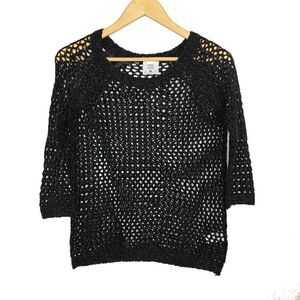 MAC+ JAC LADIES 3/4 SLEEVE OPEN LACY KNIT SWEATER